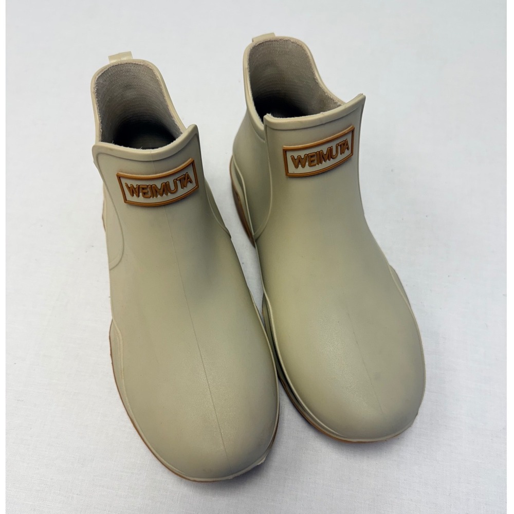 Weimuta Beige Ankle Rain Boots Waterproof Rubber Chelsea Style Women Size 38
